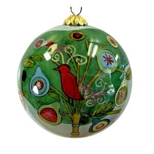 Christmas Ornament Ball Hand Painted 2011 Partridge Pear Tree Holiday Decoration